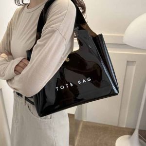 COSE Tote Bag PVC Transparent Bag Storage Bag Summer Letter Shoulder Bag Portable Beach Bag Jelly Handbags Swimming