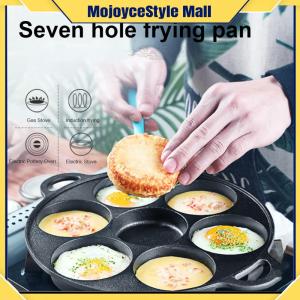 【MOJOYCE】 กระทะเหล็กหล่อ 7 หลุม แบบไม่ติด สำหรับทำไข่เจียวและอาหารเช้า สีดำ ทนทานใช้งานง่าย เหมาะสำหรับครัวไทยและมืออาชีพ