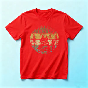 Ins Wilderness Camping Street T Shirt Men Vintage Striped Circle Pine Forest Outdoor Nature Graphic Everyday Casual Tee