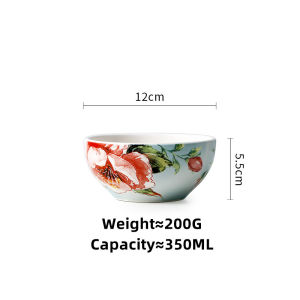 OMK Bát gốm tráng men phong cách mỹ Dòng hoa mẫu đơn màu xanh dung tích 350ML và 720ML