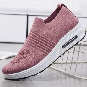 Fly woven Leisure Running shoes For women Slip on Breathable Black Rubber Shoes For Female Air Cushion Comfortable Sports Sneakers