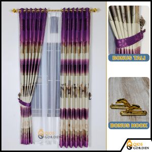 Gorden Ruang Tamu Mewah Bahan Blackout Import Motif Printing Batik Emas Model Smokering