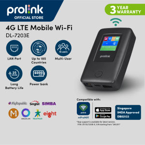 [UPGRADED | Up to 25 hour] Prolink DL-7203E 4G LTE Mobile WiFi with LCD display with RJ45 LAN port/ Powerbank [Support 4G/ 5G SIM card | Local and Overseas Telco Sim card]