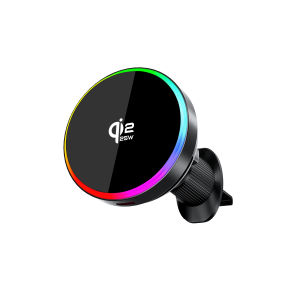 Giá đỡ bộ sạc không dây từ tính trên ô tô Qi2.2 25W đèn RGB giá đỡ điện thoại làm mát không khí cho Magsafe iPhone 17 Pro Max Samsung S26 Ultra2026