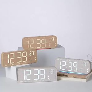 Sacesr New Large Screen LED Alarm Clock Simple Wood Grain Creative Desk Clock Can Be Hung for Living Room Bedroom Home Q9Z6P