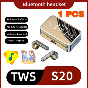 S20 TWS Mirror Wireless Bluetooth Earphones 3D Touch LED Hi-Fi Stereo Sports Gaming Waterproof Headphones Hearing Hands-free Bluetooth Headset for IOS Android Xiaomi Huawei 镜面数显耳机