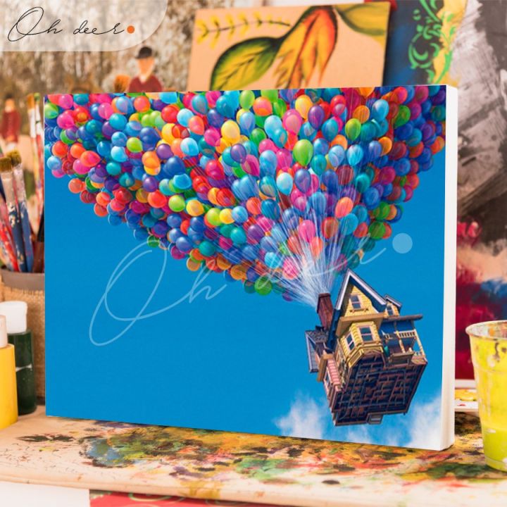 Tranh tô màu theo số | 40*50 | CÓ KHUNG | Ngôi nhà bóng bay UP