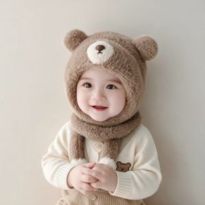 CANICECA Polyester Fleece Lined 2-6 Years Bear Hat Scarf Set Earflap 45-52CM Winter Hat Scarf Set Soft Neck Warmer Kids Hat Scarf Set For Toddler Boys