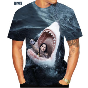 [Local Stock] VCC Horrible Shark T Shirt For Men Ocean Animal 3D Printed T-Shirts Summer Casual Fashion O-Neck Tops Short Sleeve Street Tees