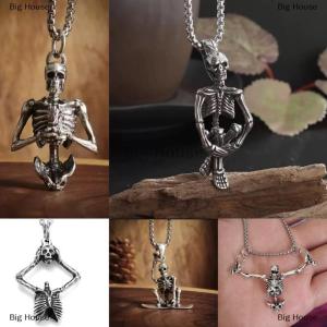 [COD] Big House Punk Style Punished Man Skull Pendant Necklace For Men Vintage Personalized Necklace Party Jewelry Accessories Halloween Gifts
