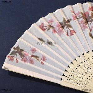 [COD] WANGJIA Portable Hand Fold Fan New Chinese Style Dance Props Retro Fan Woman Men Bamboo Wood Silk Flower Folding Fan