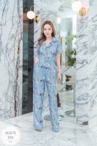 MF878  จั๊มสูทคอปก พร้อมเข็มขัดผ้าพิมพ์ลายนำเข้า เสื้อแขนสั้นแบบพับมีกระดุมให้ กางเกงมีกระเป๋าสองข้าง ขายาว ลายดอกไม้ ใส่สบายจ้าาใส่อยู่บ้านก็ได้เลยยน๊าาา  2สี : ฟ้า ชมพู  ขนาดไซส์ อก“34-40“ เอว”26-32“ สะโพก”34-40“ ความยาว”56“
