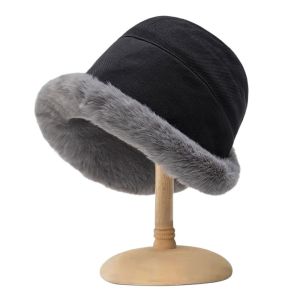 ZOOGGJZ Winter Outdoor Faux Fur Warm Plus Velvet Sun Cap Bucket Hat Fisherman Cap Panama Hat