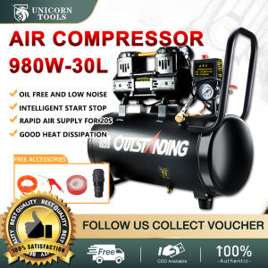 Ready Stock: Unicorn 30 L 980W 220V Oil Free Air Compressor Heavy Duty With Air Tank Silent Type Compressor Air Machine Car Air Compressor for Car Motorcycles Bicycles Car Tyre Inflator (Plus Freebies)