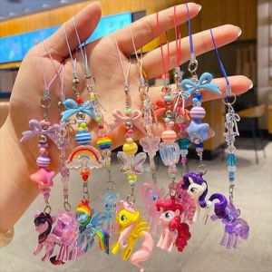 VBNFH 1 Pair ขนาดเล็ก พวงกุญแจลิตเติ้ลโพนี่ ตุ๊กตา น่ารัก สายโซ่โทรศัพท์มือถือ ความสวยงาม จี้กระเป๋าเป้ ของเล่นฟิกเกอร์อนิเมะพวงกุญแจ ของขวัญสำหรับเด็กผู้หญิง