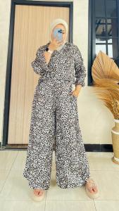 One Set Wanita Kekinian Crop Top Motif Lengan Panjang Rayon Premium Busui Friendly | Setelan Motif Fuji