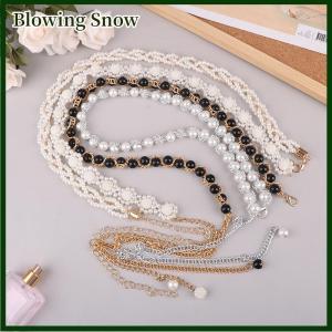 Blowing เข็มขัดไข่มุกของผู้หญิงที่สง่างามเข็มขัดคาดเอวแบบยืดหยุ่นหัวเข็มขัดมุกสายโซ่เครื่องประดับเสื้อผ้าผู้หญิง