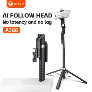 MIXIO A388 1.8M Tripod Auto Face Tracking Gimbal Handphone 360° Led Quadripod Tongsis Bluetooth Remote Selfie Stick