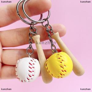 [COD] kunzhan Baseball Keychain Mini Wooden Bat Ball Keyring Keychains For Girls Team Ball Match Games Key Ring Gift