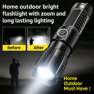 Portable High Intensity Flashlight With Telescopic Zoom For Outdoor Lighting便携伸缩变焦强光手电筒