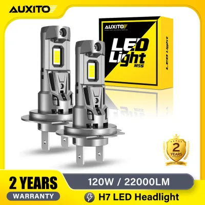 AUXITO 2ชิ้น22000LM 120W หลอดไฟไฟหน้า LED H7อัพเกรด600% สว่างขึ้นโดยไม่ต้องใช้อะแดปเตอร์เสียบปลั๊กและเล่นพัดลมในตัว