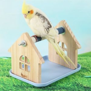 DGFDF Stable Wooden Bird Platform Bite Resistant with Tray Bird Training Stand Parrot Toys Durable Parrot Climbing Rack Pet Training
