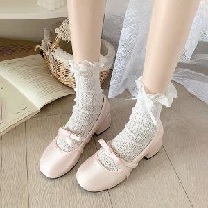 📙 Marverloues📙 ฮาราจูกุของผู้หญิงระบายอากาศโปร่งใสดอกไม้ลูกไม้ถุงเท้าหวานตาข่ายถุงเท้า