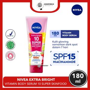 NIVEA Body Serum Extra Bright 10 Super Vitamins & Skin Foods SPF15 180ml - Mencerahkan & menyamarkan noda hitam