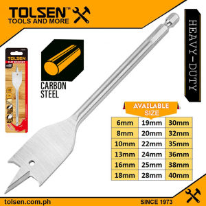 Tolsen Flat Wood Drill Bit w/ 1/4" Hex Shank (6mm to 40mm)