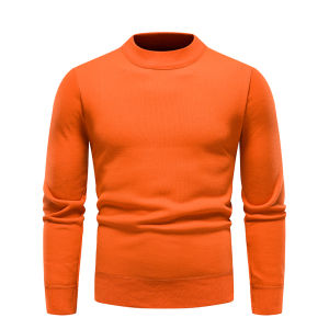 Mens Warm Sweater O-Neck Knitted Pullover Bottom Shirt Orange White Male Clothes Slim Fit Solid Black Brown Jumper Fleece Lined