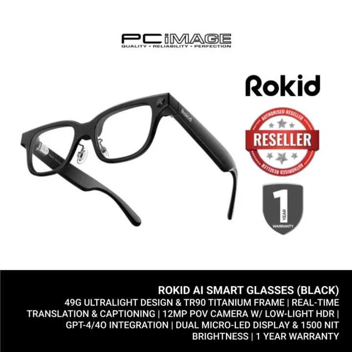 ROKID AI SMART GLASSES (BLACK) | WORLD'S LIGHTEST FULL FUNCTION AI GLASSES | 49G ULTRALIGHT DESIGN & TR90 TITANIUM FRAME | REAL-TIME TRANSLATION & CAPTIONING |