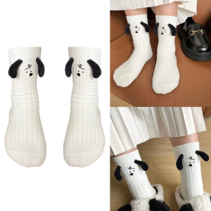 Womens Fun Crew Socks Novelty Cute Dog Ear Animal Doll White Socks Soft Short Socks Funny Casual Gift Socks