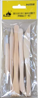 KUELOX 5-Piece Boxwood Clay Carving Tools | Handmade Pottery & Sculpting Set with Wire Cutter | Perfect for Clay Ceramic & DIY Art