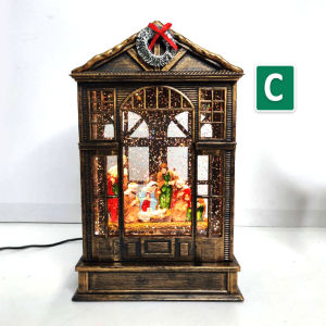 #041 Christmas Snow Globe Lantern with Lights Musical Snow Globe with Swirling Glitter Festive  Decoration