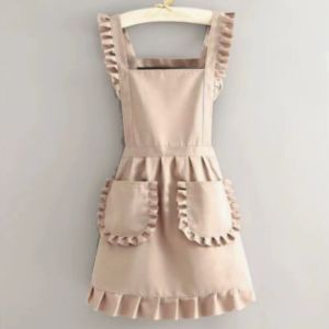 Kitchen Apron Waterproof Cotton Large Pocket Ruffle Edge Kitchen Cooking Baking Home Cleaning Craft