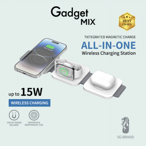 Gadget MIX Diginut W-125 15W 3IN1 Foldable Wireless Charger/ ALL-IN-ONE Magnetic Wireless Charging Station