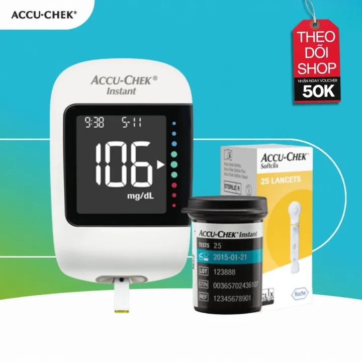 Máy Đo Đường Huyết ACCU-CHEK® Instant Kèm Hộp 25 Que Thử & 25 Kim Lấy Máu SoftClix