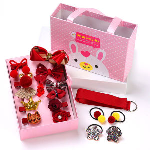 OutingSG® 18Pcs Kids Hair Bow Clips Set - Elastic Bands With Gift Box/Bag for Girls Birthday Party