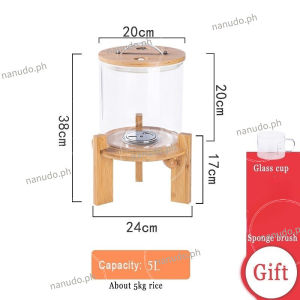 【PH Local Send】5L 8L 10L glass rice dispenser rice jar storage container canister wooden rice container 5kg 10kg glass rice container Baloo Bambo