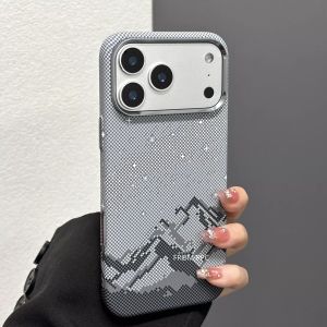 Snow Mountain Magnetic Case for iPhone 17 Pro Max Carbon Fiber Hard PC Magnets in Back Cover Camera Metal Lens Protection Shell