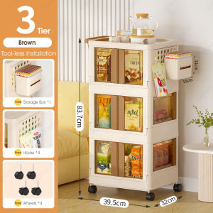 ODOROKU 2/3/4 Tier Rolling Cart Utility Cart with Wheels and Doors Plastic Kitchen Cart with Handle Tool Cart with Storage Bins 4 Directions Opening Grocery Cart Storage Cart with 4 Hook Heavy-Duty Storage Trolley