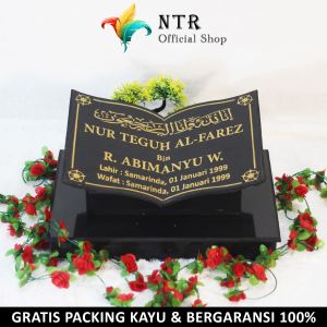 Batu Nisan Model Bentuk Buku Kuburan Makam Granit Full Islam Ukuran 20X30 Plus Dudukan 20X30