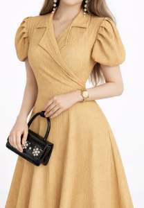 LAURICE Melissa Puff Collar Dress - Classy Elegant Design Stretchable Bark Crepe Fabric Perfect for Special Events Casual & Formal Wear
