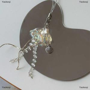 [COD] Yaokeqi Original Dream Jellyfish Phone Chain Crystal Clear Marine Life Keychain Curved Metal Pendant