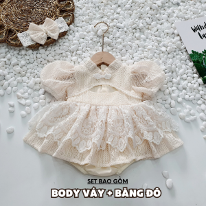 BD109 Body váy công chúa đầm cổ tàu RIOKIDS cho bé gái sơ sinh mặc thôi nôi đầy tháng đi chơi tiệc