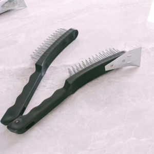 Cutting Head Steel Brush with Metal Scraper Plastic Handle Wire Brush Cleaning Rust Removal Grinding Home BBQ
