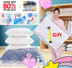 [In Stock]Free Pump +  Home/Travel Vacuum compression Bags for Storage 4PCS Large Vacuum compression Bags 60x80CM Comforters Quilt Pillows Clothes Plush Toys (Transparent)