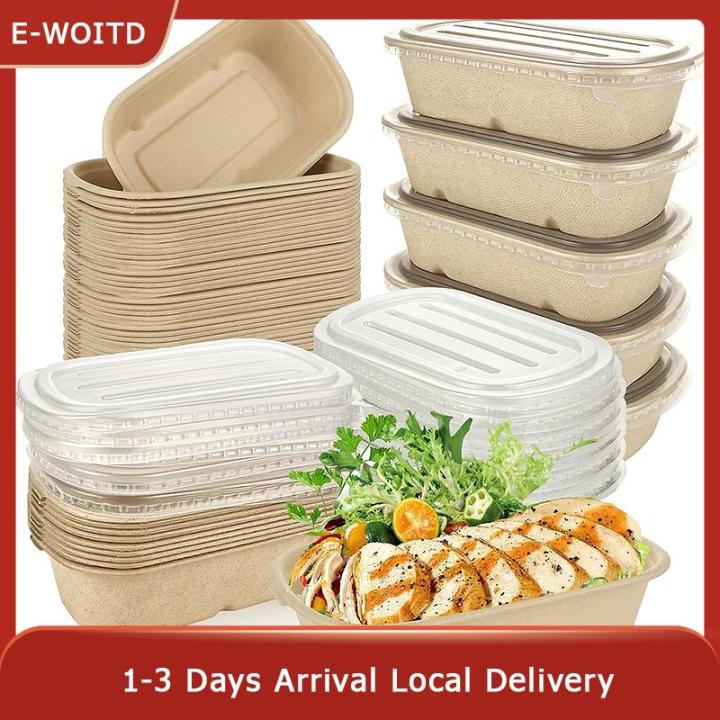 E-WOITD 10 50PCS Disposable packing boxes, takeout boxes, snack boxes and disposable food boxes with PET LIDS and kraft paper are available