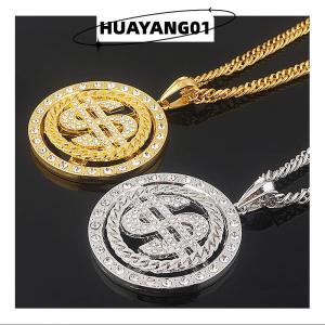 HUAYANG01 [2023 new HOT FASHION] Lớn Xoay Chúng Tôi Đô La Tiền Dấu Hiệu Mặt Dây Chuyền Vòng Cổ Người Đàn Ông Rapper Hip Hop