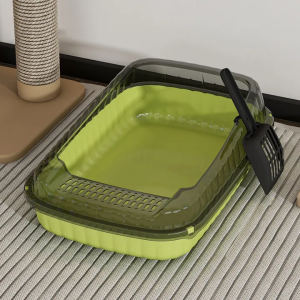 ห้องน้ำแมว กระบะทรายแมว พื้นที่มากมาย รุ่นขอบสูงมีตะแกรงดักทราย แถมพลั่วตักทรายแมวและถุงดับกลิ่น Cat Litter Boxes